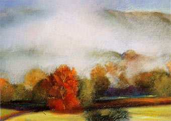 misty landscape, mountains