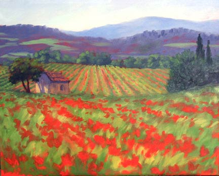 poppies, oil painting lesson