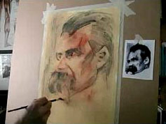 friedrich nietzsche art, portrait sketching in charcoal - 
