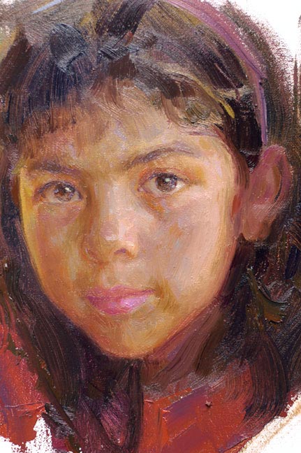 painting girl in oil paints, alla prima