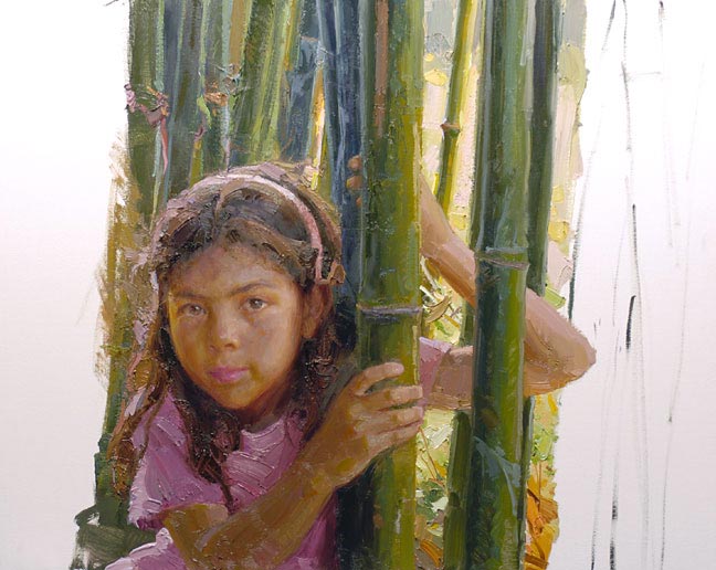 painting girl with bamboo