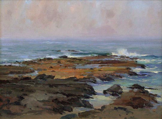 oceano e rochas, aula de pintura a óleo