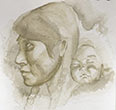 indian mother, ink and paint art sketch