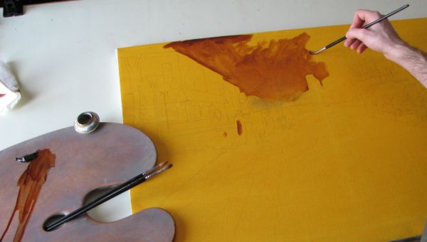 Imprimatura, cavalo e carruagem, aula de pintura a óleo, a instrução arte livre, tutoriais de pintura a óleo