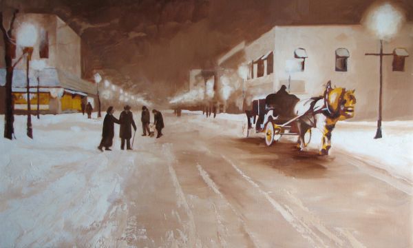 venetian method, oil painting lessons, horse and carriage, vintage art