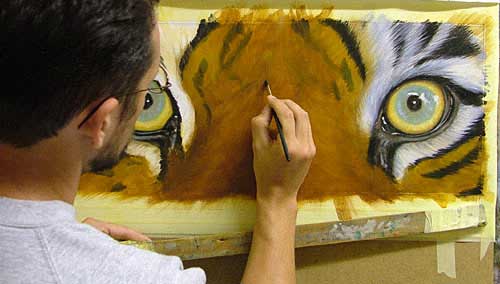 tiger painting demonstration, free art instruction free art lesson