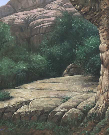 rochas, árvores, pintura de paisagem, Philip Howe, arte