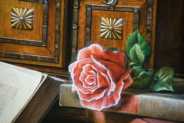 rose painting, chest