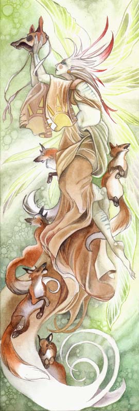 fox spirits, watercolor fantasy art, watercolor, free online demo