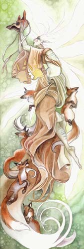 fantasy foxes, fox fantasy art,  glazing watercolors, free watercolor demo